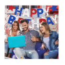 4th of July Happy Birthday Banner Glitter Red White and Blue Happy Birthday Banner Star Banner and Hanging Swirls Patriotic America Fourth of July Independence Day Birthday Party Supplies