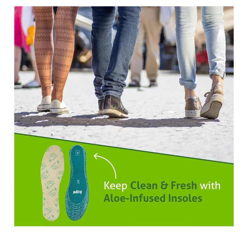 Kaps Adult Insoles with Shoe Odour Eliminator - Ultrafresh for Women & Men - Soothing Aloe-Infused for Boots,