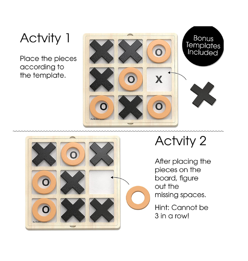 Keeping Busy Wooden Tic Tac Toe Game Dementia Activities for Seniors Large Pieces with Matching & Puzzle Templates Cognitive Games for Elderly Engaging