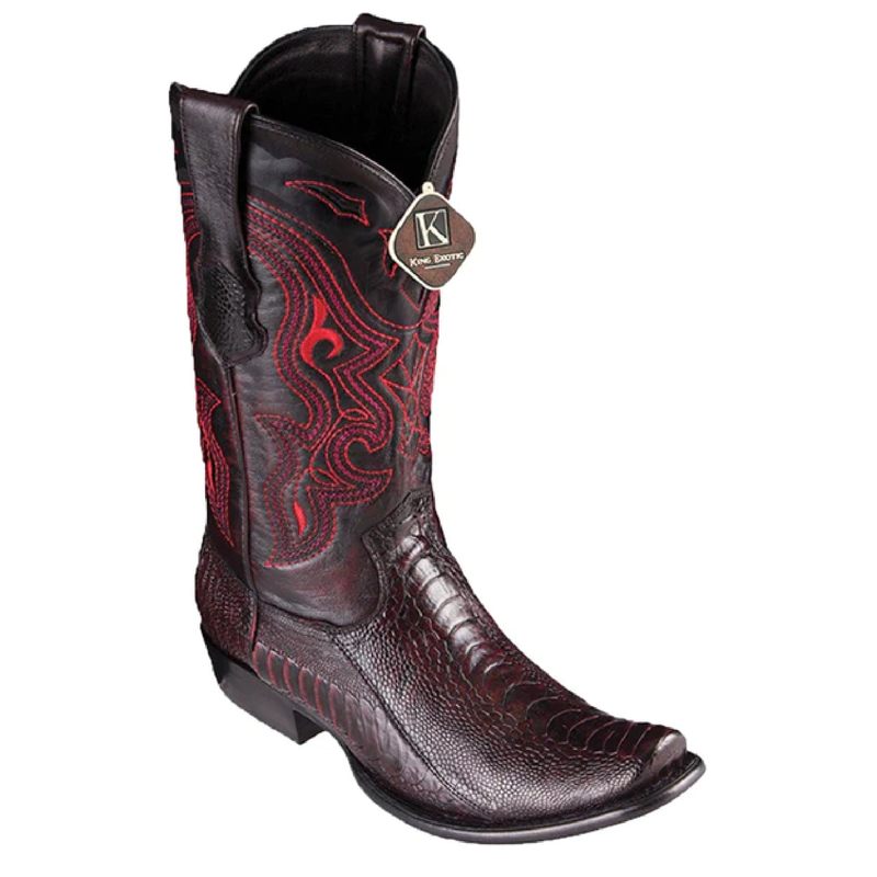 King Exotic Men's 4790518 /Style Dubai Boot/ Ostrich Leg Boots/ Color Black Cherry