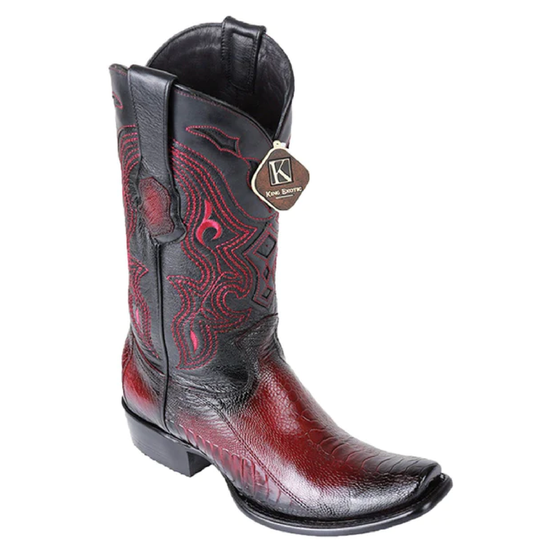 King Exotic Men's 4790543 /Style Dubai Boot/ Ostrich Leg Boots/ Color Faded Burgundy