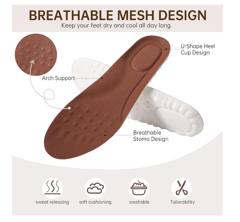 4 Pairs 4D Cloud Insoles for Men - Sports Comfort, Shock Absorbing,