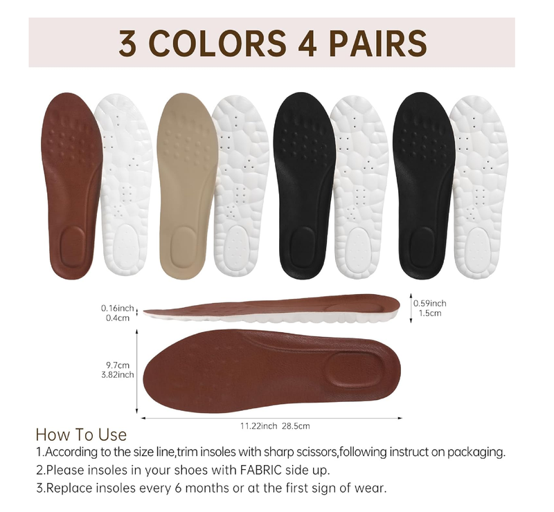 4 Pairs 4D Cloud Insoles for Men - Sports Comfort, Shock Absorbing,