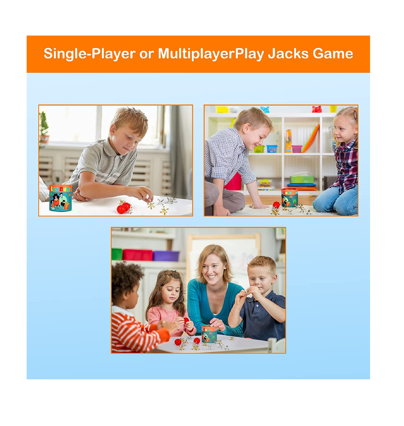 KlayBear Jacks Game with Ball Retro Vintage Jax Game for Kids and Adults Classic Board Games with 10 Metal Jacks & 2 Red Rubber Balls