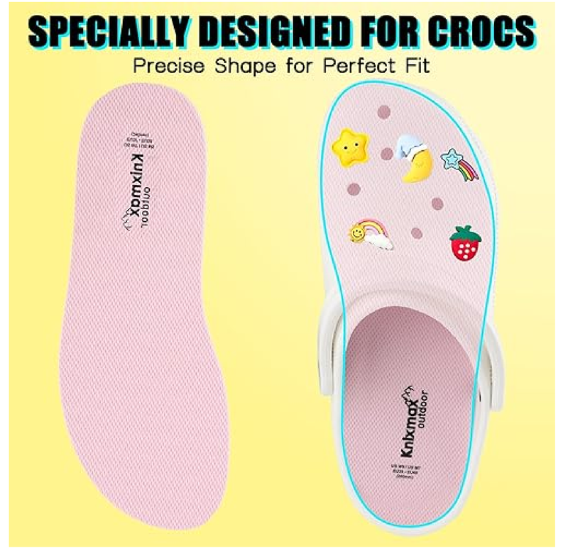 Knixmax 2 Pairs Insoles for Crocs Clog, Comfort Thin Replacement Innersoles for Men Women, Wide Fit Shoe Inserts