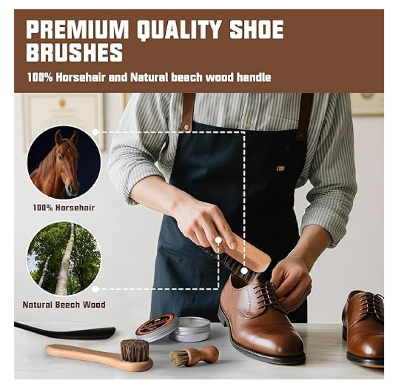 Leather Shoe Shine Kit for men-16 PCS Shoe Polish Kit Black Brown Neutral Shoe Wax,Mink Oil and Buffing Cloth for Boots Care