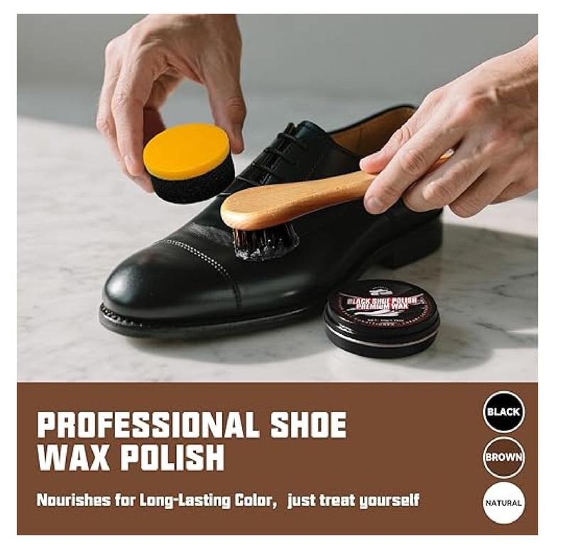 Leather Shoe Shine Kit for men-16 PCS Shoe Polish Kit Black Brown Neutral Shoe Wax,Mink Oil and Buffing Cloth for Boots Care