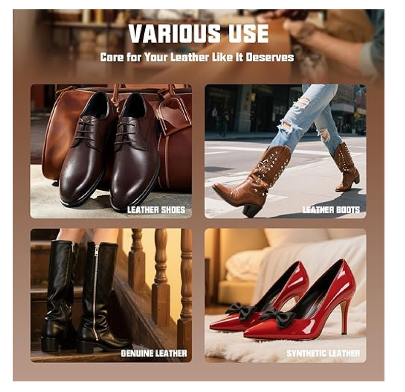 Leather Shoe Shine Kit for men-16 PCS Shoe Polish Kit Black Brown Neutral Shoe Wax,Mink Oil and Buffing Cloth for Boots Care