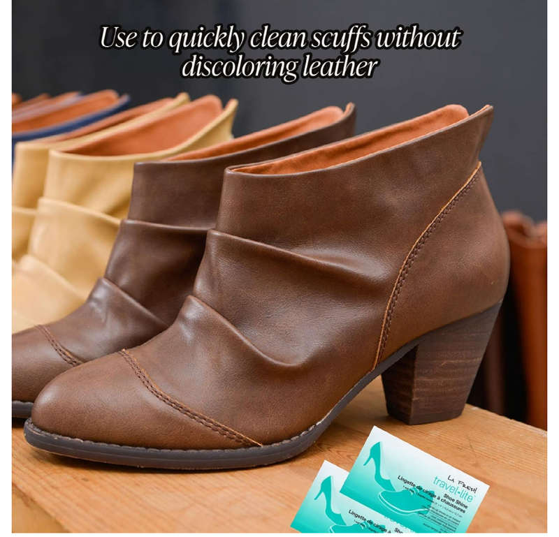 LA Fresh Travel Lite Pre-Moistened Shoe Shine Wipes Pack of 50 Individually Wrapped Streak-Free