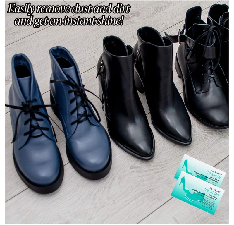 LA Fresh Travel Lite Pre-Moistened Shoe Shine Wipes Pack of 50 Individually Wrapped Streak-Free