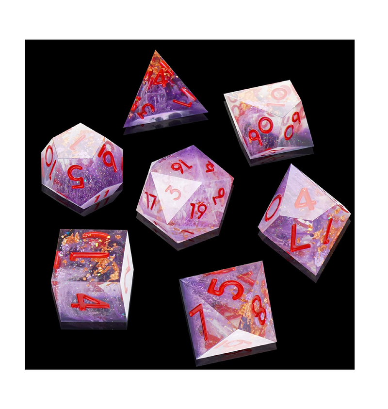 LDICEK 7pcs Resin Dice Set Sharp Edged DND Dice Set with Dice Case Handmade Polyhedral D&D Dice Colorful Dungeons and Dragons Game Dice for Dungeons and Dragons RPG MTG Table Games