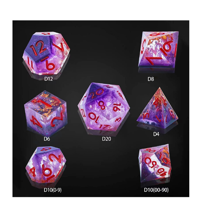 LDICEK 7pcs Resin Dice Set Sharp Edged DND Dice Set with Dice Case Handmade Polyhedral D&D Dice Colorful Dungeons and Dragons Game Dice for Dungeons and Dragons RPG MTG Table Games