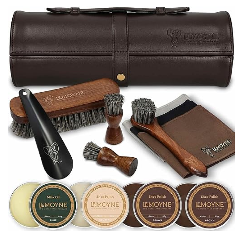 LEMOYNE Leather Shoe Polish Kit – Complete Boot & Shoe Shine Kit for Men