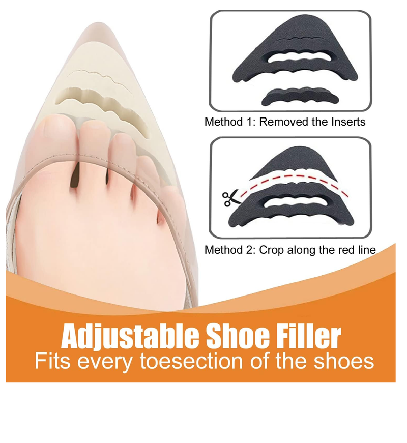 Shoe Filler Heel Pads for Womens Shoes - Shoe Filler for Too Big Shoes Women with Toe Inserts, Toe Inserts for Too Big Fit (12 Pairs)