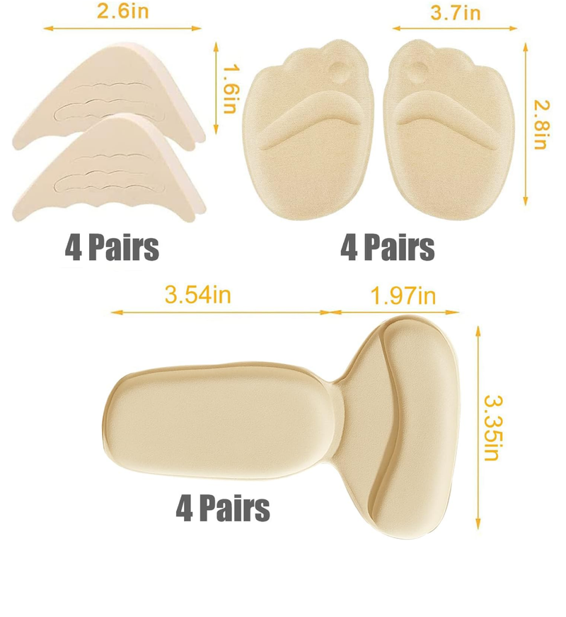 Shoe Filler Heel Pads for Womens Shoes - Shoe Filler for Too Big Shoes Women with Toe Inserts, Toe Inserts for Too Big Fit (12 Pairs)