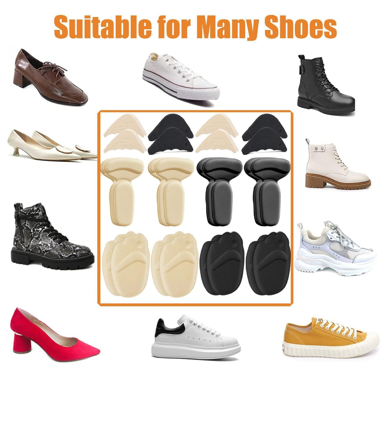 Shoe Filler Heel Pads for Womens Shoes - Shoe Filler for Too Big Shoes Women with Toe Inserts, Toe Inserts for Too Big Fit (12 Pairs)
