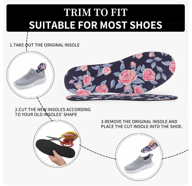 Washable Barefoot Shoe Insert Sockless Shoe Liner Thin Shoe Inserts for Women 3 Pairs No Show Socks Shoe Inserts & Insoles Floral Print