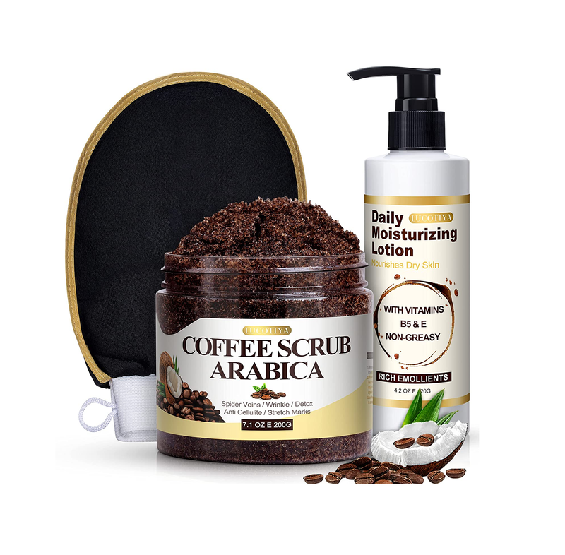 Coffee Scrub Body Exfoliator Skin Care Set Moisturizing and Exfoliating Body Face Hand Leg Foot Scrub for Men and Women Fights Acne & Cellulite Fine Lines