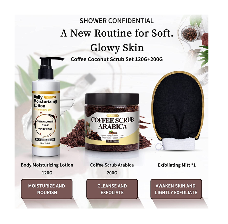 Coffee Scrub Body Exfoliator Skin Care Set Moisturizing and Exfoliating Body Face Hand Leg Foot Scrub for Men and Women Fights Acne & Cellulite Fine Lines