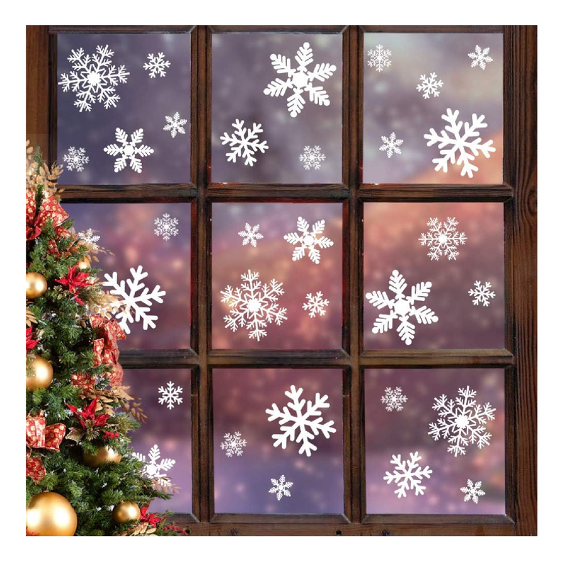 LUDILO 135Pcs Christmas Window Clings Snowflakes Window Decals Static Window Stickers for Christmas