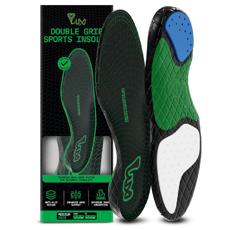 LUX Sports Dual Grip Sports Insoles with GripArray - Easily Trimmed to Fit Any Foot Shape