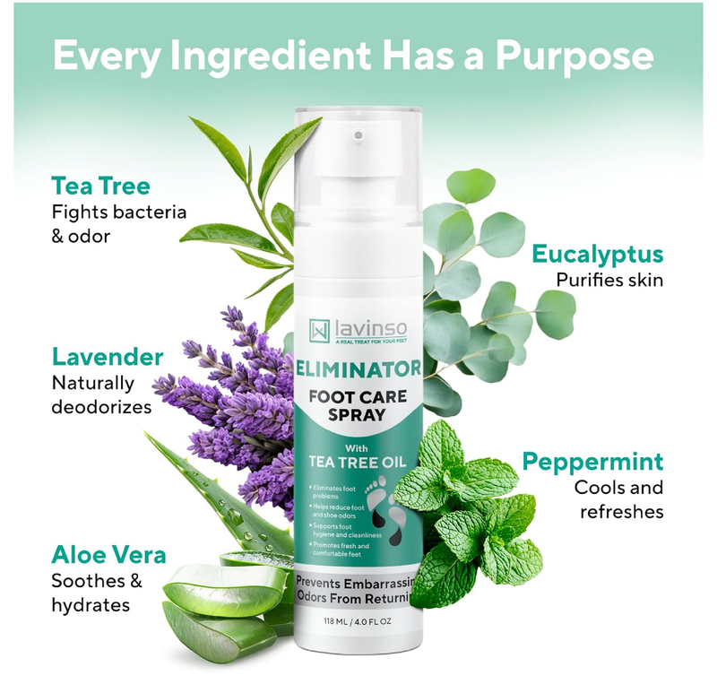 Lavinso Athlete’s Foot Care Spray with Tea Tree Oil – Shoe Deodorizer & Foot Odor Eliminator for Smelly Feet – Deodorant with Natural Ingredients