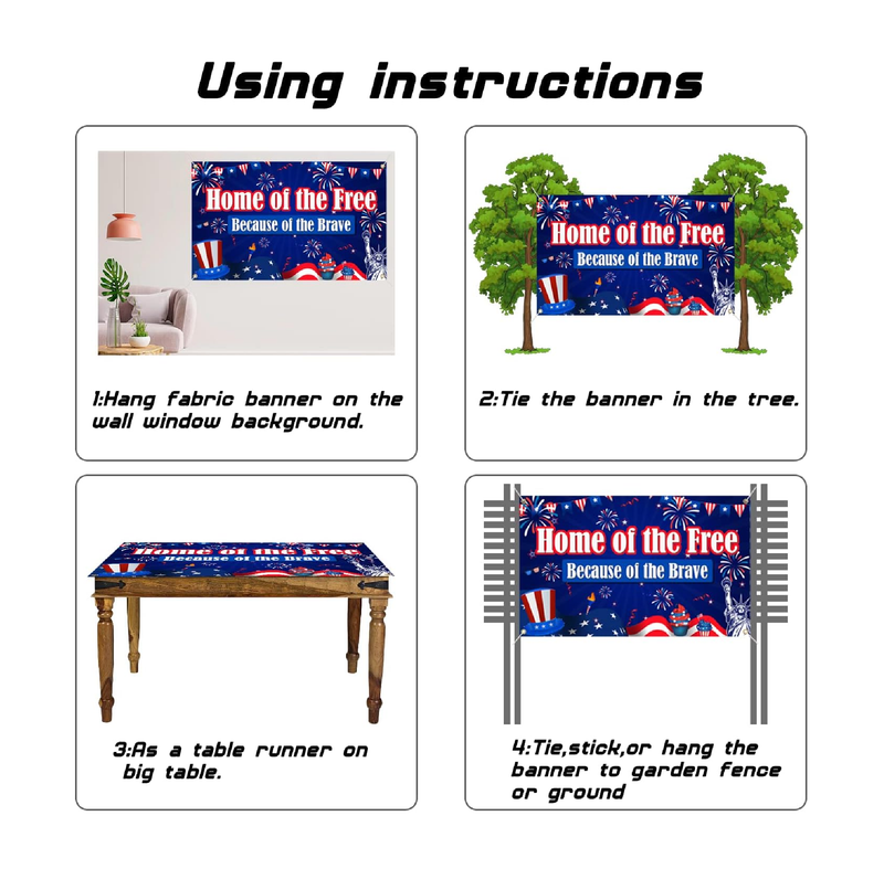 Large 71 X 43 4th of July Banner Fourth of July Banner Happy 4th of July Banner Home of The Free Because of The Brave 4th of July Decorations of Patriotic Banner National Day Party Banner
