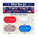 Large Happy 4th of July Decorations Set Memorial Day Independence Banner with 24 Pieces Balloons for Patriotic Decorations Outside Yard Banner Signs