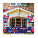 Large Happy 4th of July Decorations Set Memorial Day Independence Banner with 24 Pieces Balloons for Patriotic Decorations Outside Yard Banner Signs
