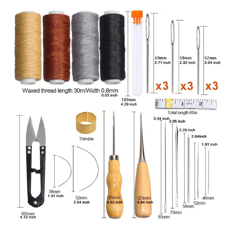 Leather Sewing Tool Kit Handmade Sewing Needle Stitching Perforated Awl Wax Thread Set Accessories DIY Leather Craft Tools