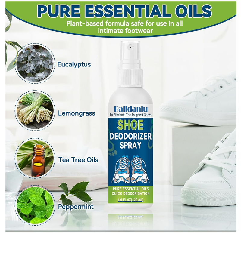 Shoe Deodorizer Spray, 2 Pack Natural Shoe Refresher Spray for Men and Women,