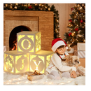 Light Up Christmas Decorations Indoor - 3pcs White Hollow-Out Paper Joy Boxes with Warm Light String, Holiday Fireplace Christmas Decorations for Home