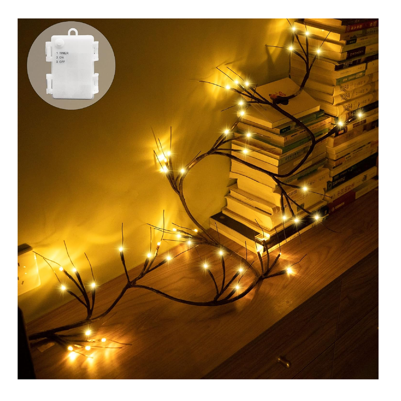 Lighted Garland with Birch Twigs, Hypestar 6FT Lighted Garlands with 48 LEDs for Home Decorations and Living Room Wall Decor (Battery Operated Willow Garland)