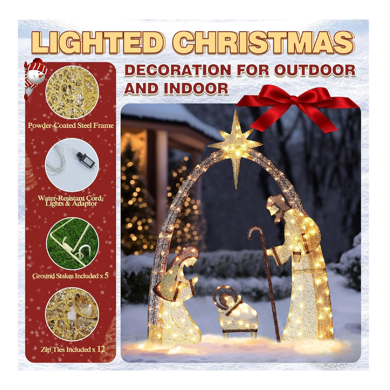 Lighted Outdoor Christmas Decoration Nativity Scene, 5ft Outdoor Nativity Scene Christmas Decorations Outside with 150 Led Lights