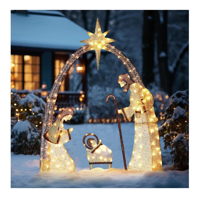 Lighted Outdoor Christmas Decoration Nativity Scene, 5ft Outdoor Nativity Scene Christmas Decorations Outside with 150 Led Lights