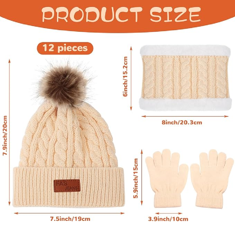 Liitrsh 4 Sets Kids Winter Hat Gloves Scarf Set Children Hats Neck Warmer Winter Gloves