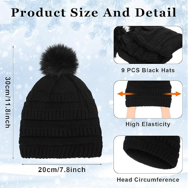 Liitrsh 9 Pcs Women Winter Knitted Beanie Hat with Pompom Bulk Winter Hats 