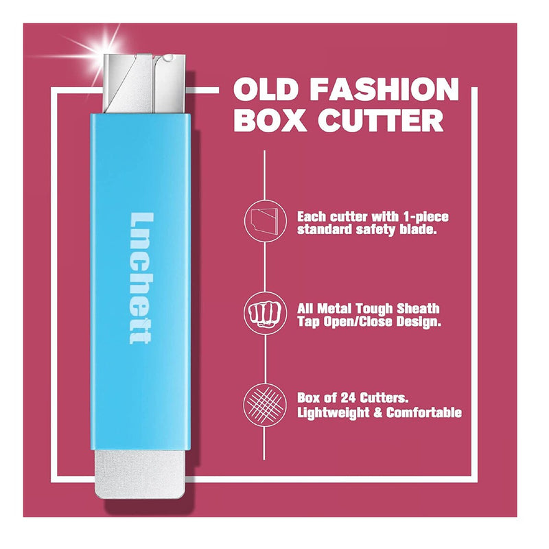 Lnchett Box Cutter | 24-Pack Retractable Mini Cardboard Cutters For Parcels | Boxes And Paper | Heavy Duty Metal Case
