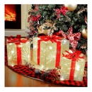 Lulu Home Christmas Box Decorations, Set of 3 Light Up Christmas Present Boxes with Red Bows, Plug-In 60 LEDs Warm White Lighted Xmas Boxes for Christmas Tree Holiday Indoor Outdoor Decors