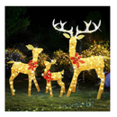 Lulu Home Set of 3 Pre-lit Golden Reindeer with 210 LEDs Warm White Lights, 3D Light Up Glittered Standing Reindeer Family for Xmas Lighted Holiday Display Indoor Outdoor