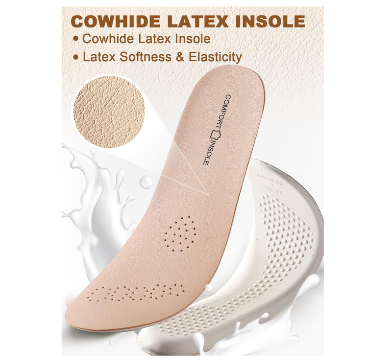 Leather Sockless Shoe Insoles for Men, Thin Dress Work Boots Inserts
