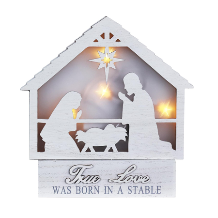 MEETYAMOR Nativity Sets for Christmas Indoor, Large Size LED Nativity Scene Wooden Block with True Love was Born in a Stable Sign Christmas Decor,Christmas Decorations Indoor for Home, Mantle, Table