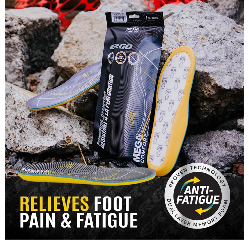 MEGAComfort Puncture Resistant Insoles for Men & Women – Anti-Fatigue Memory Foam for Composite Toe Work Shoes