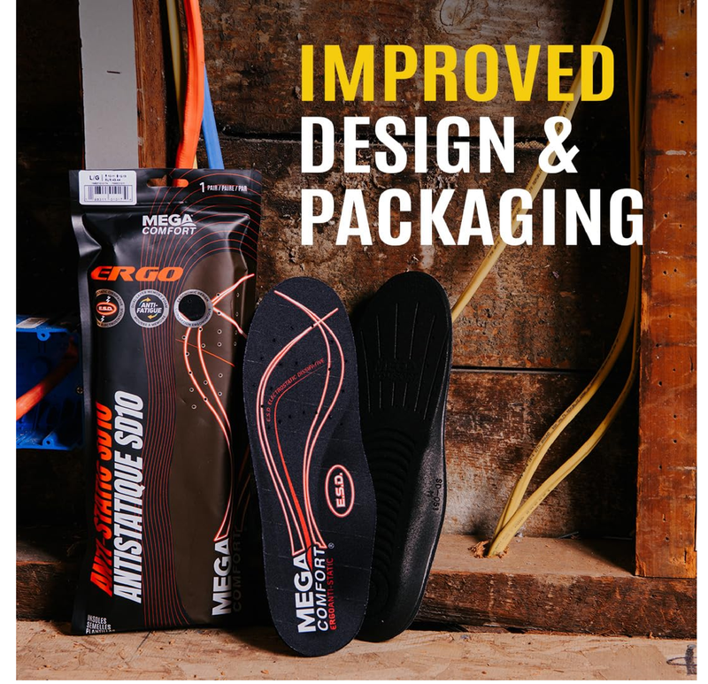 MEGAComfort Anti-Static Tall Insoles for Men, Women - Reduce Risk of Static Shock - Wear with ESD SD-10 Shoes - Anti-Fatigue