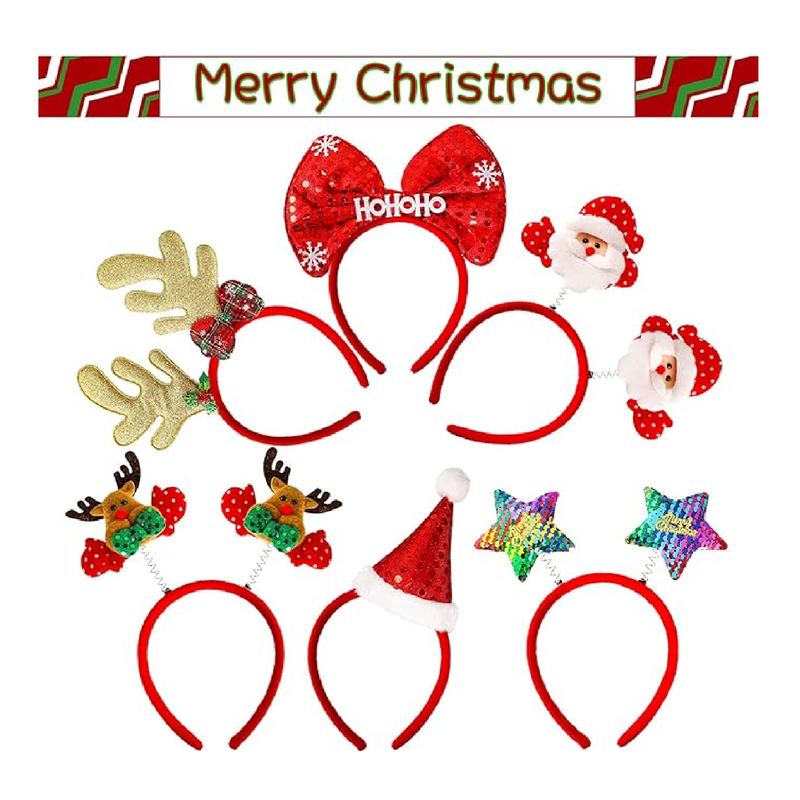 MGparty 12 Pieces Christmas Headbands Christmas Parties Favors Decoration Supplies Xmas Gift Photo Booth Xmas Tree Snowman Reindeer Antlers Santa Hat