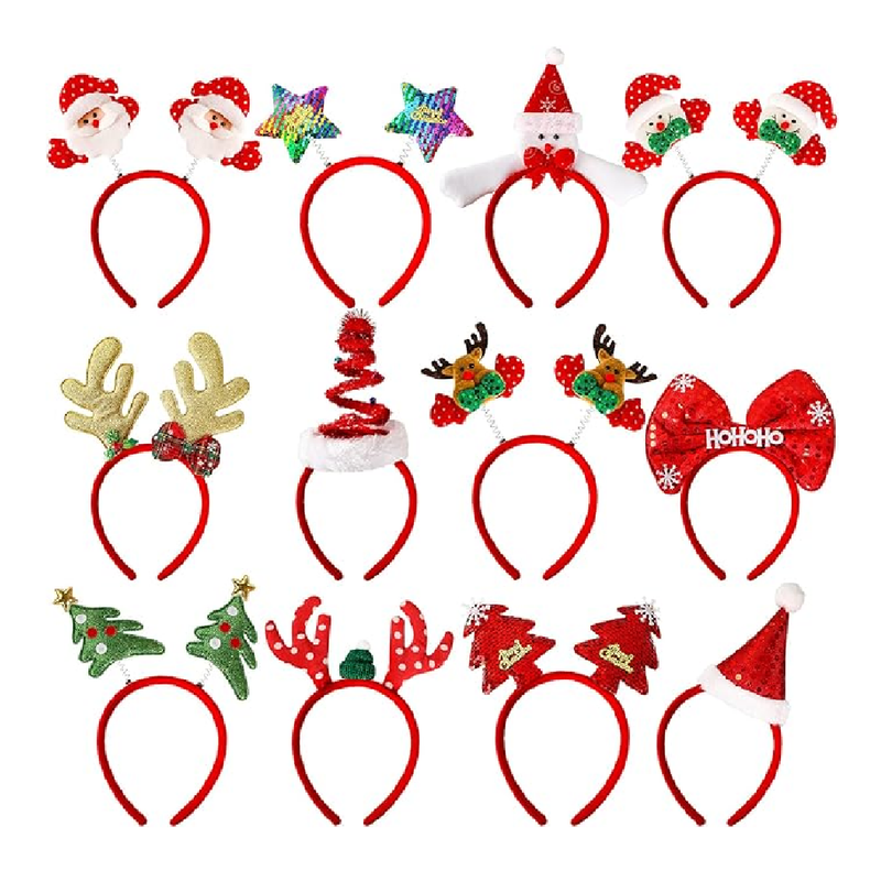 MGparty 12 Pieces Christmas Headbands Christmas Parties Favors Decoration Supplies Xmas Gift Photo Booth Xmas Tree Snowman Reindeer Antlers Santa Hat