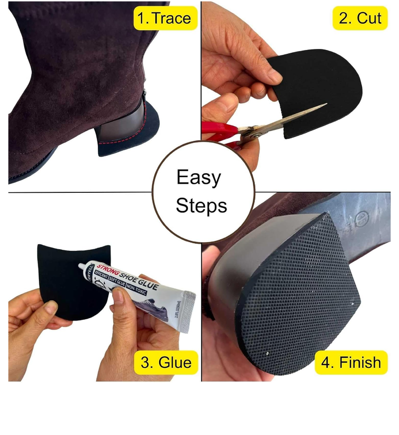 Shoe Heel Repair Rubber Pads Extra Large, 4mm (5/32 Inch) Thick, Anti-Slip Boot Heel Replacements for Men’s & Women’s Shoes – 2 Pairs