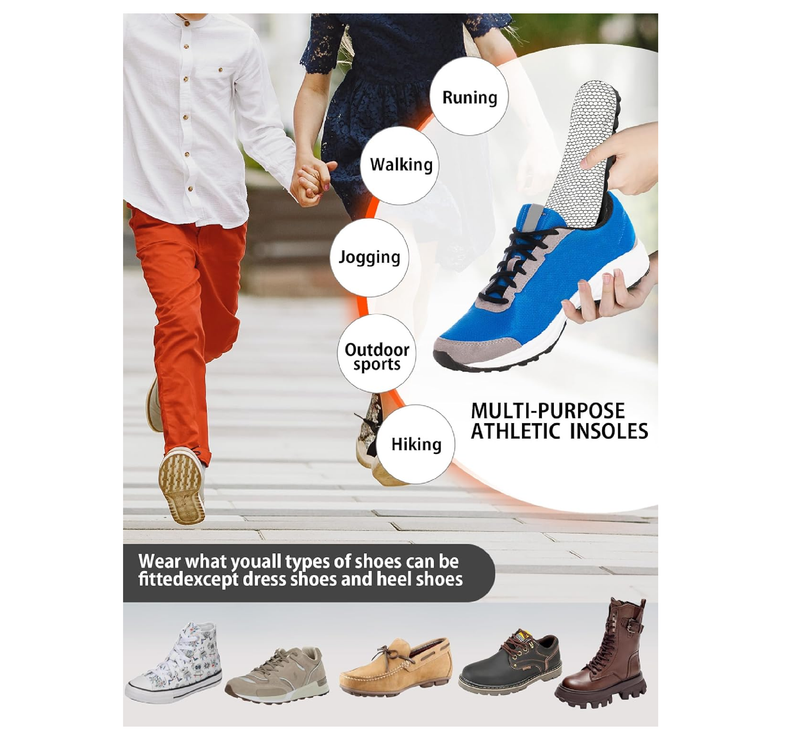4D Cloud Soles Insoles for Kids and Women - Children's Plantar Fasciitis Memory Foam Shoe Sole Inserts
