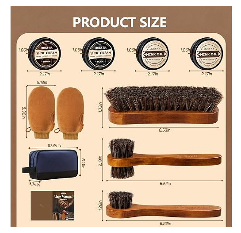 MOKURA Shoe Polish Kit for Men Women, 11Pcs Shoe Shine Kits Include Mink Oil Conditioner,