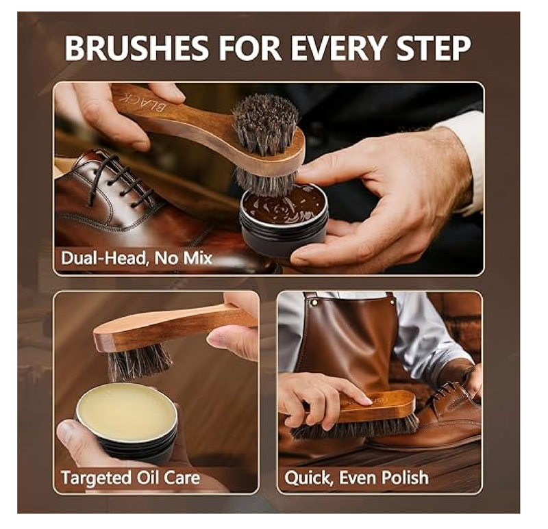 MOKURA Shoe Polish Kit for Men Women, 11Pcs Shoe Shine Kits Include Mink Oil Conditioner,